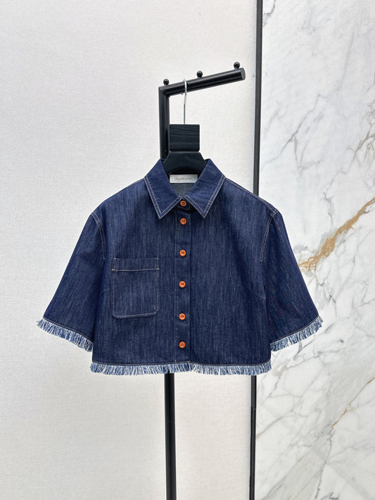 Zim* 25ss tassel trim cropped shirt