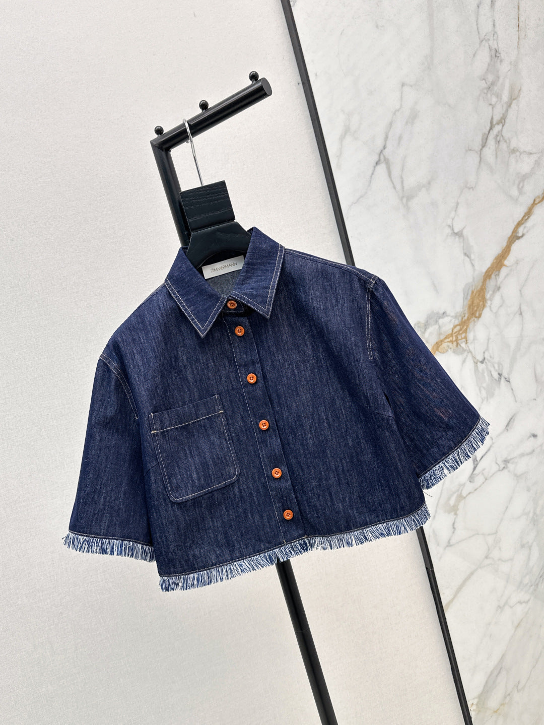 Zim* 25ss tassel trim cropped shirt
