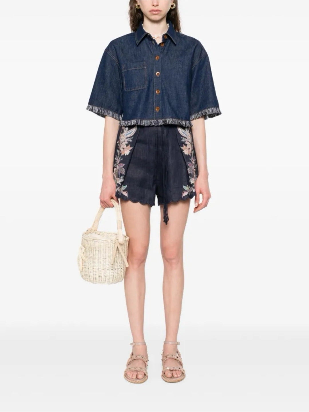 Zim* 25ss tassel trim cropped shirt