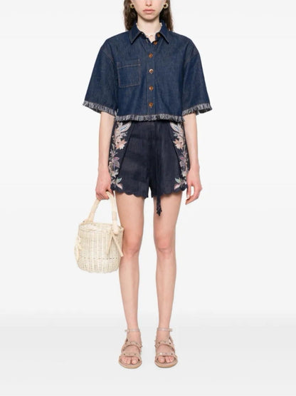 Zim* 25ss tassel trim cropped shirt