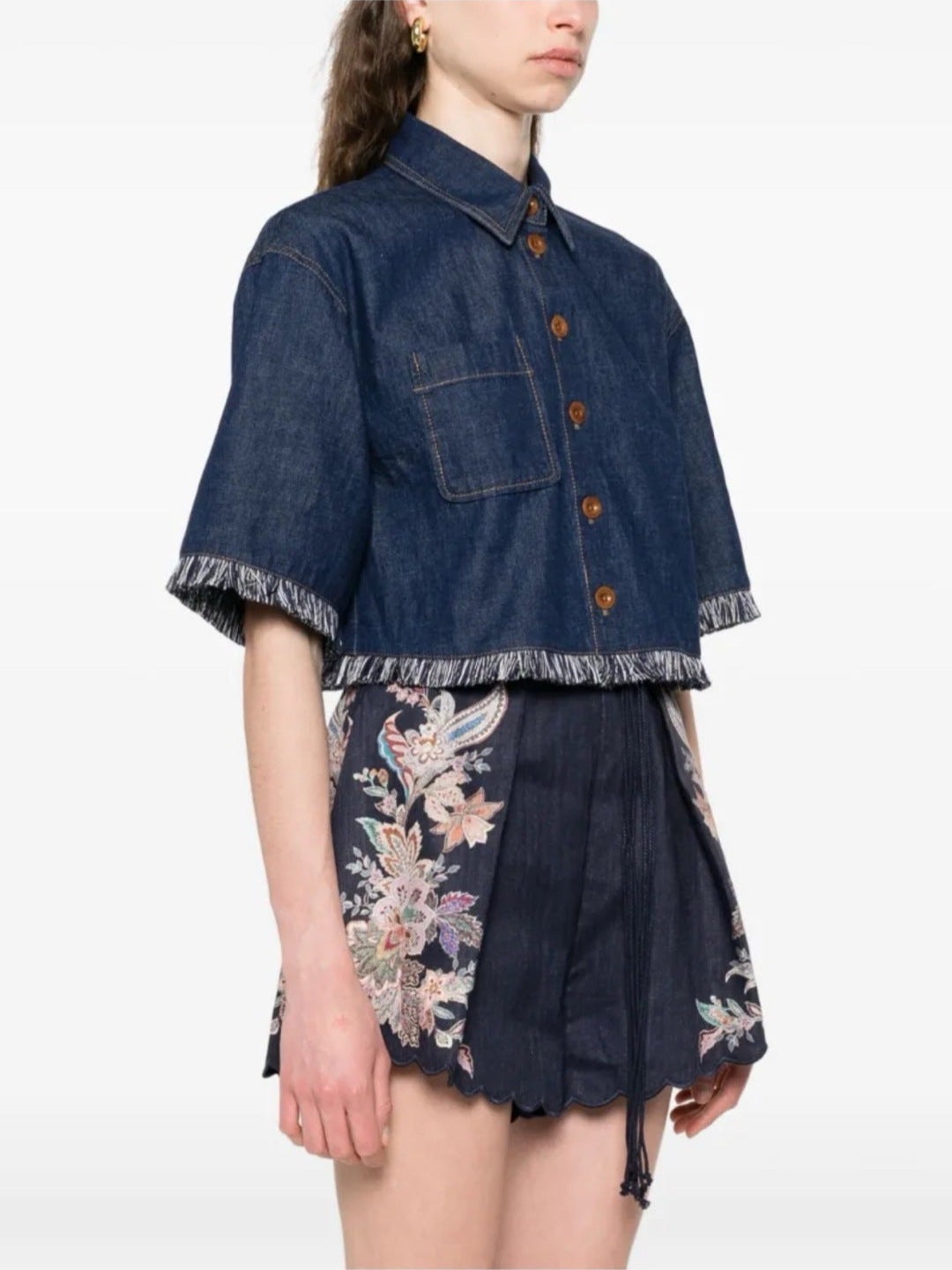 Zim* 25ss tassel trim cropped shirt