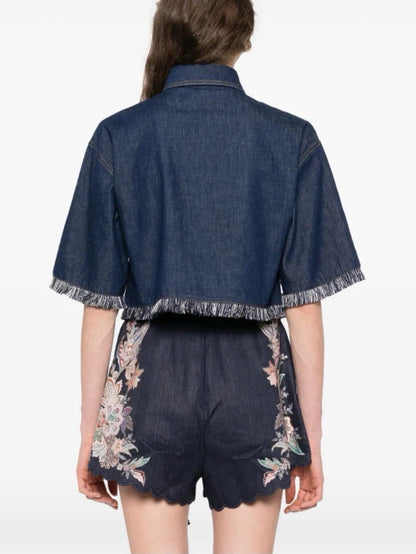 Zim* 25ss tassel trim cropped shirt