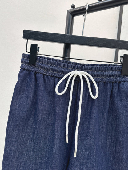 Zim* 25ss tassel trim drawstring flared denim pants
