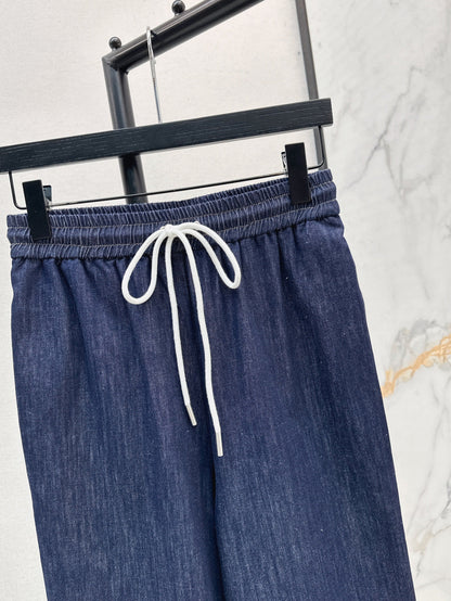 Zim* 25ss tassel trim drawstring flared denim pants