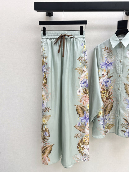 Zim* 25ss printed silk shirt and pants set