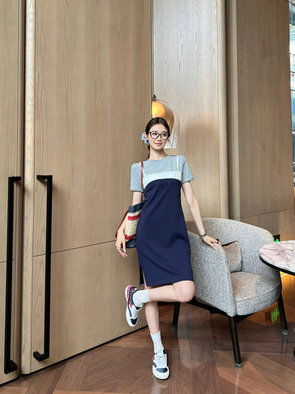 M*u 25ss fake two-pieces set tee dress