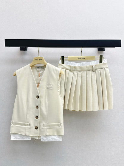 M*u 25ss color-blocked pleated miniskirt