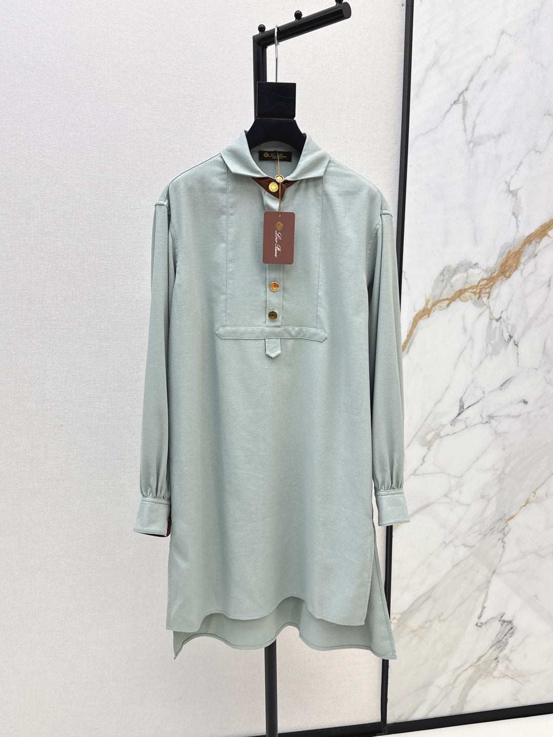 Lor*P 25ss leather accent long-sleeve dress