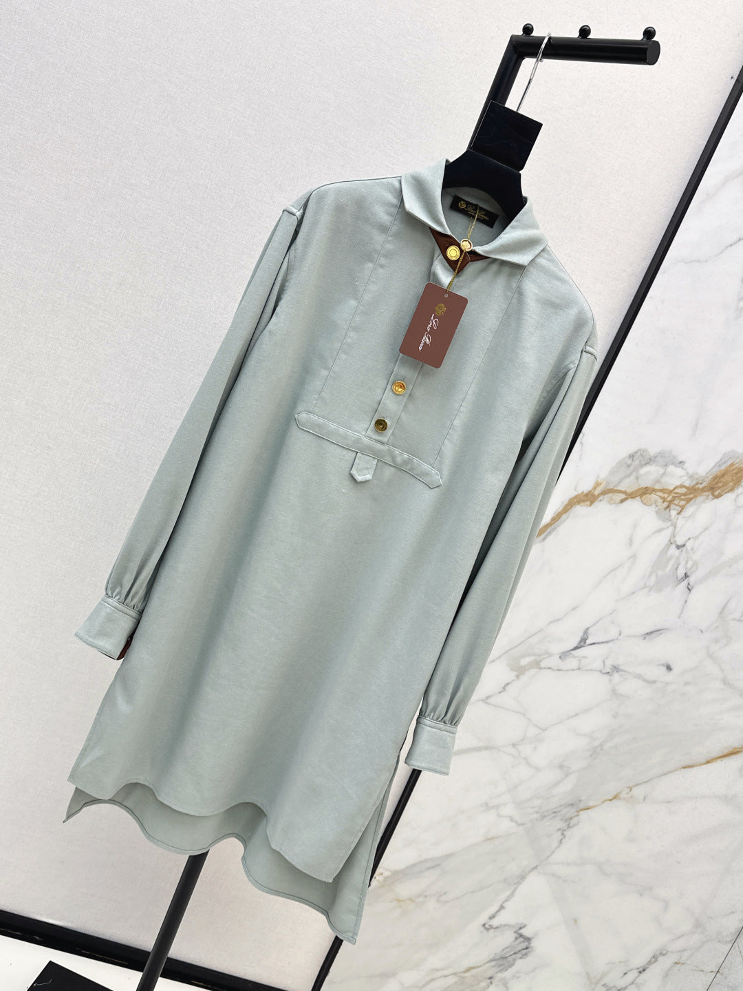 Lor*P 25ss leather accent long-sleeve dress