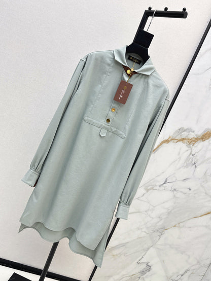 Lor*P 25ss leather accent long-sleeve dress