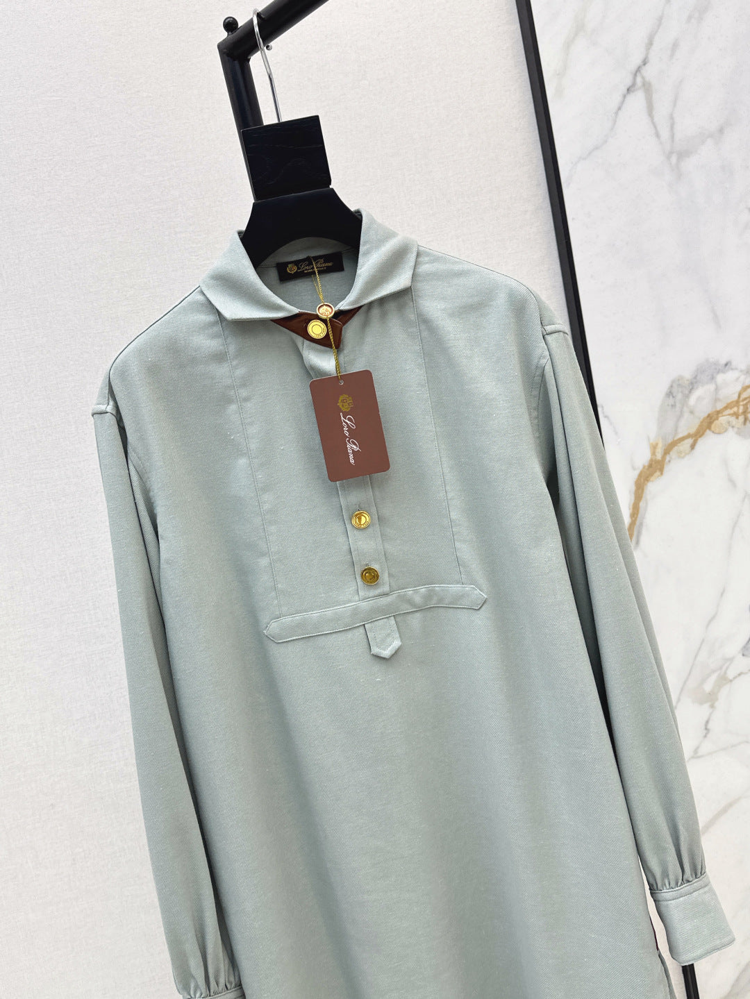 Lor*P 25ss leather accent long-sleeve dress
