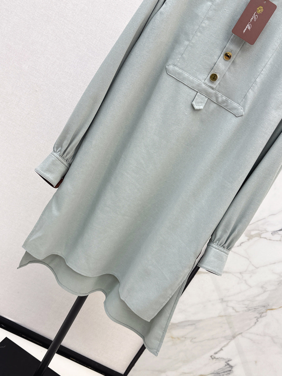 Lor*P 25ss leather accent long-sleeve dress