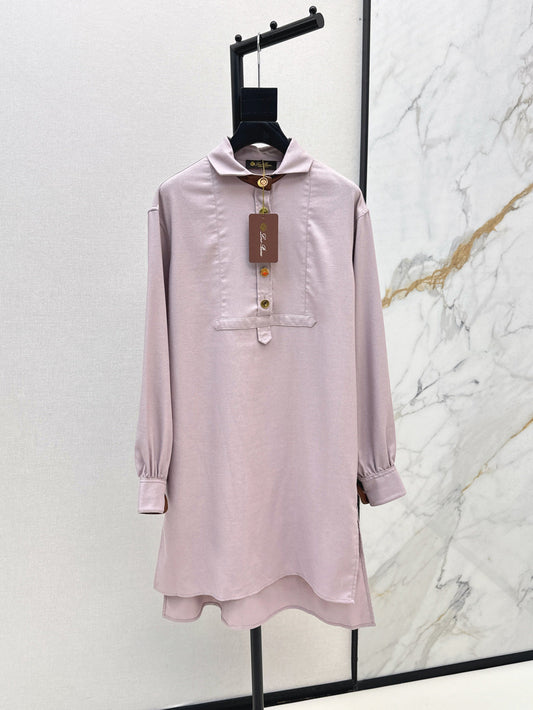 Lor*P 25ss leather accent long-sleeve dress