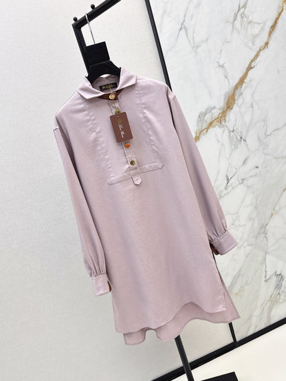 Lor*P 25ss leather accent long-sleeve dress