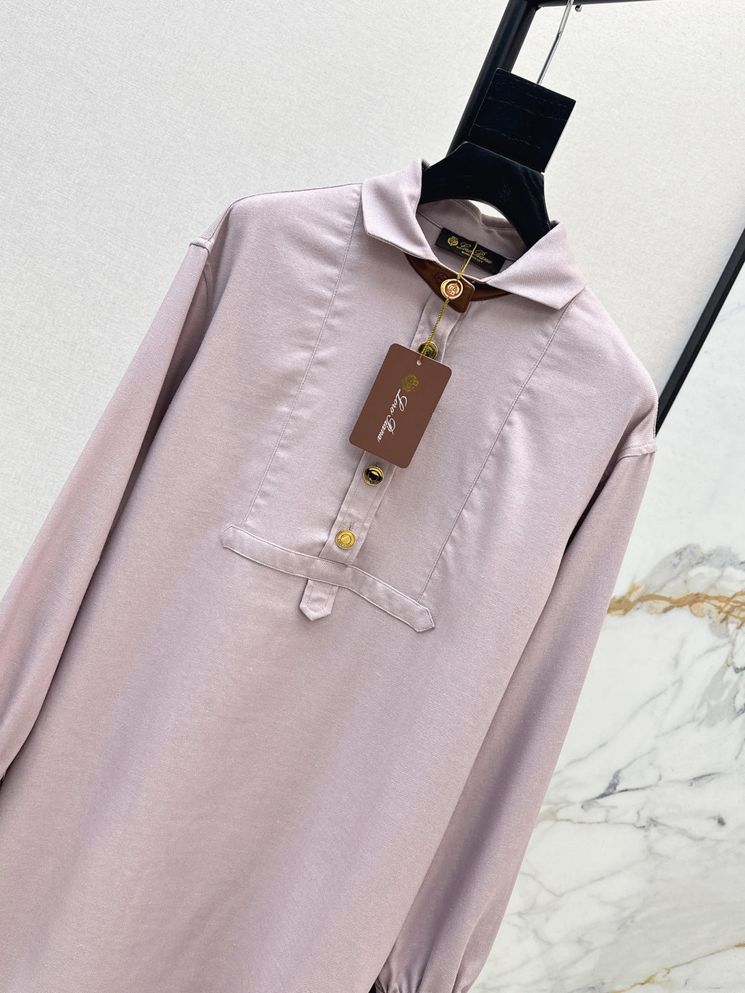 Lor*P 25ss leather accent long-sleeve dress