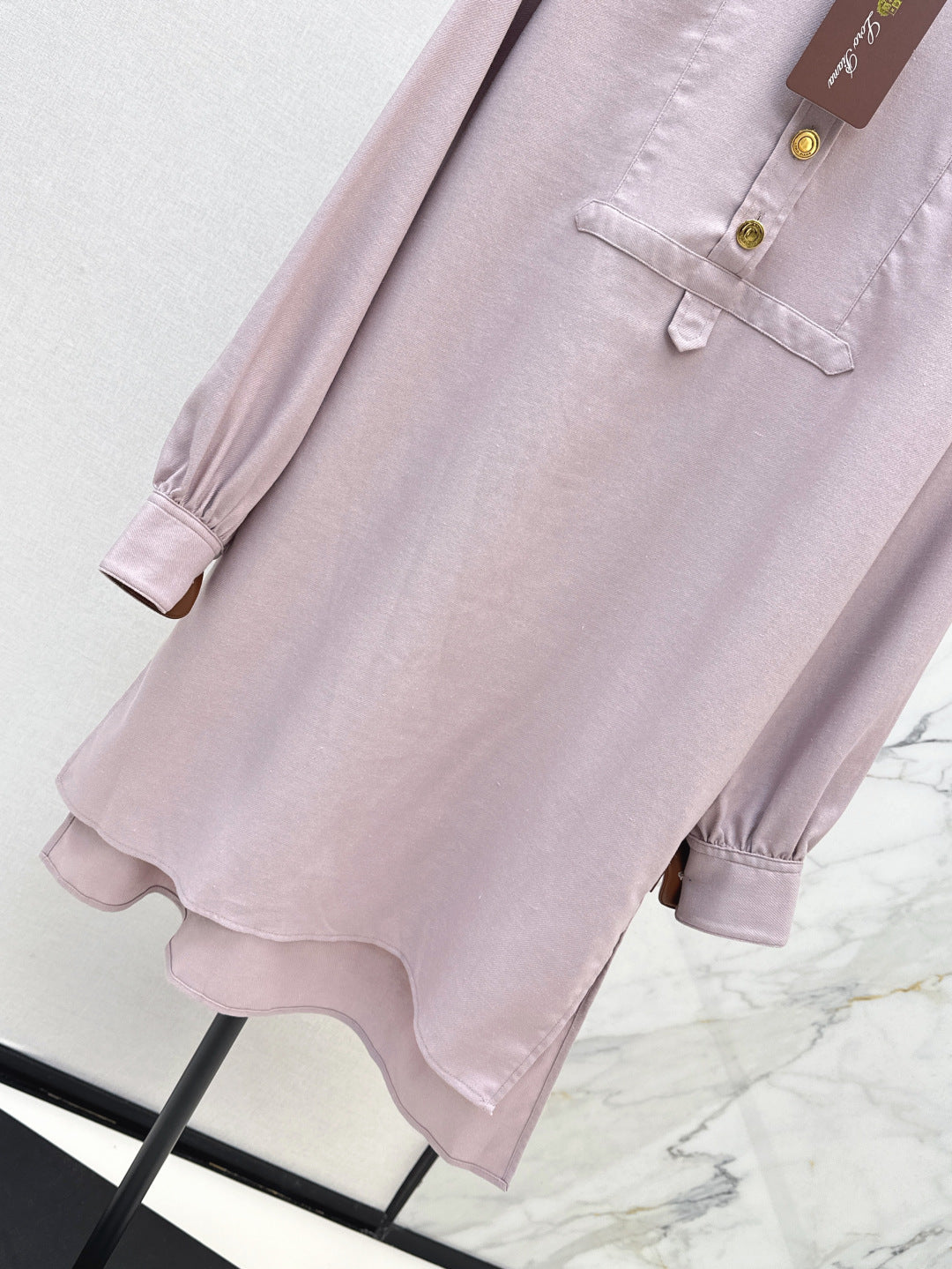 Lor*P 25ss leather accent long-sleeve dress