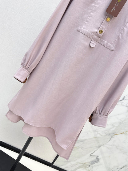 Lor*P 25ss leather accent long-sleeve dress