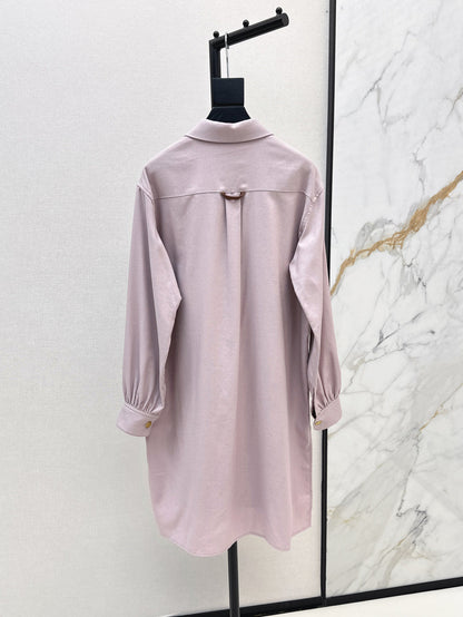Lor*P 25ss leather accent long-sleeve dress
