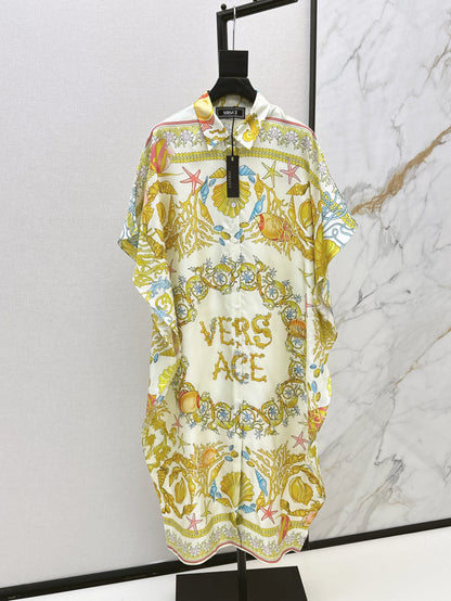 Versa* 25ss barocco midi slik shirt-dress