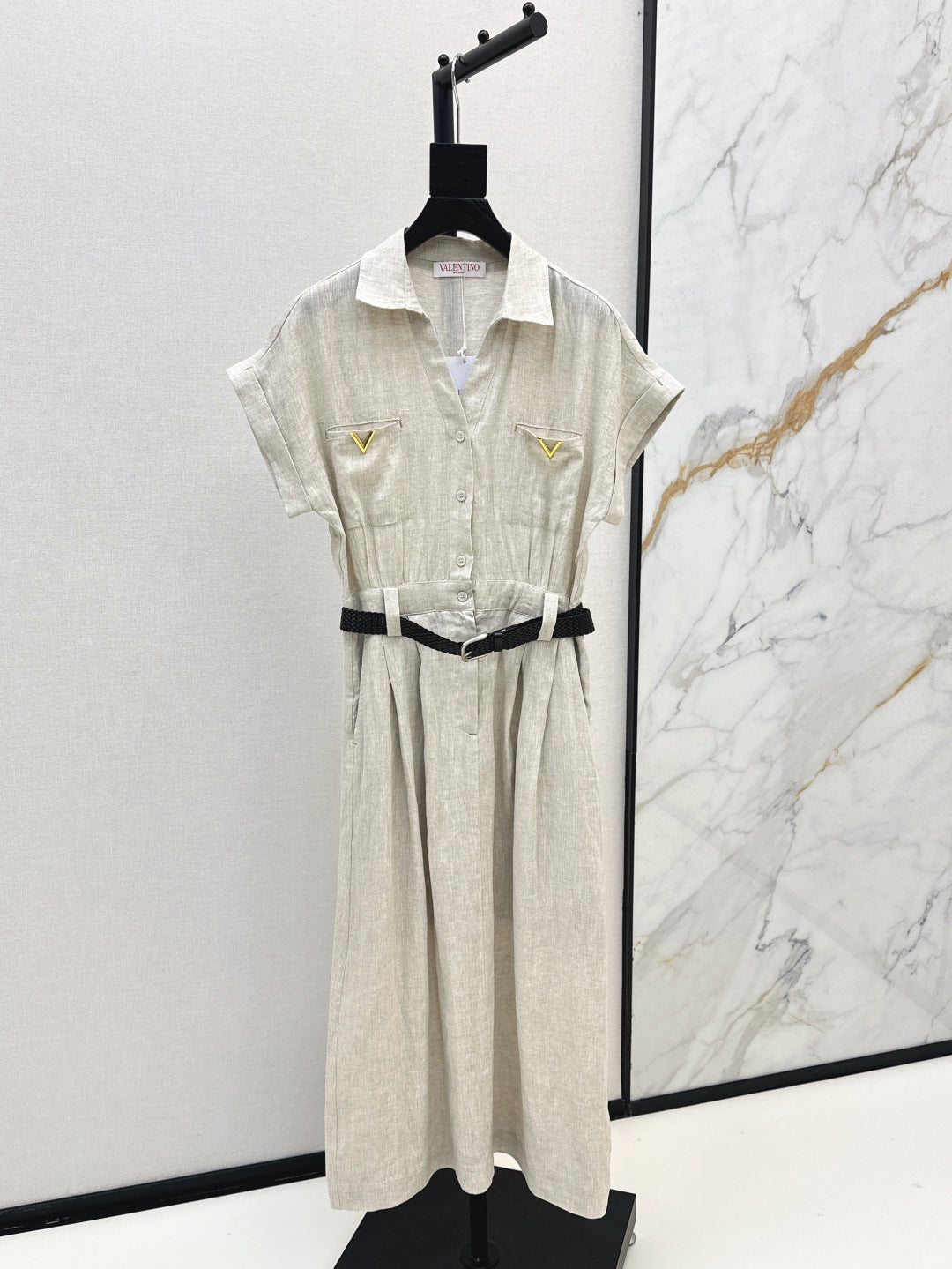 Valen* 25ss belted short-sleeve shirt dress
