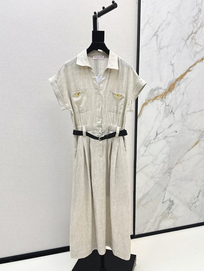 Valen* 25ss belted short-sleeve shirt dress
