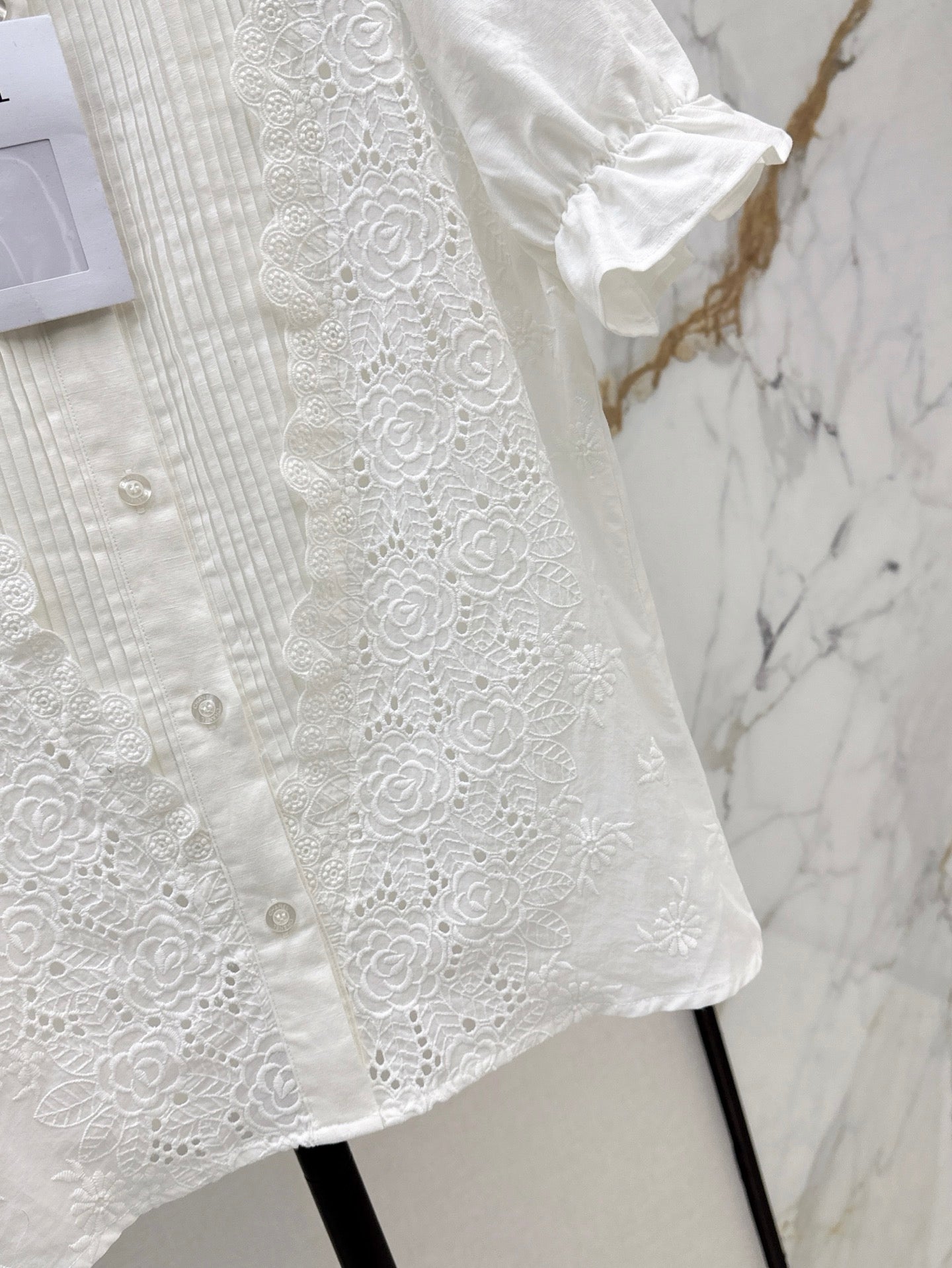 C*nel 25ss embroidered ruff-sleeve shirt