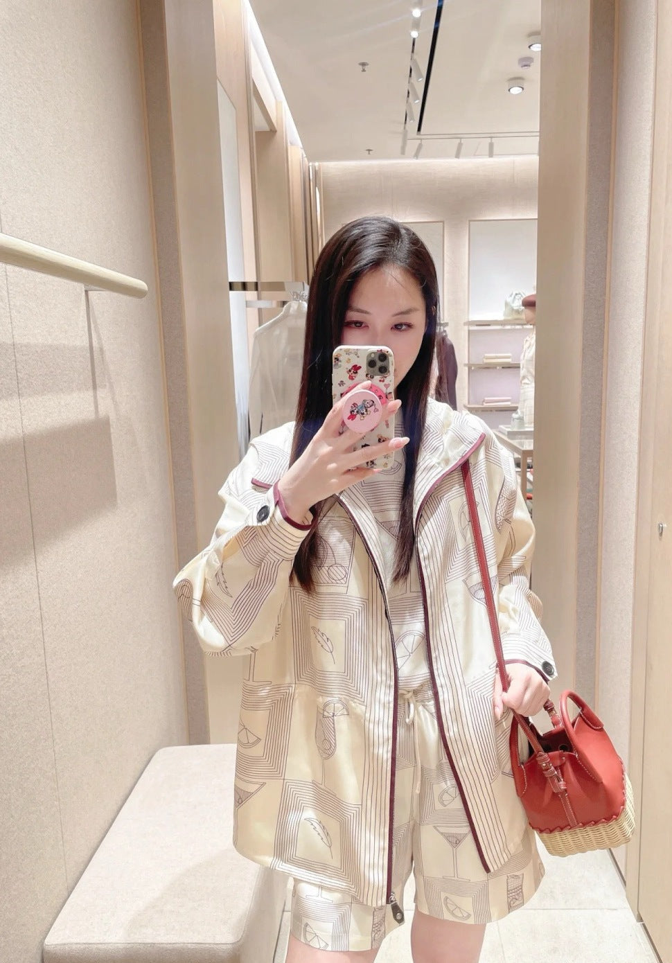Lor*P 25ss printed silk jacket and shorts set