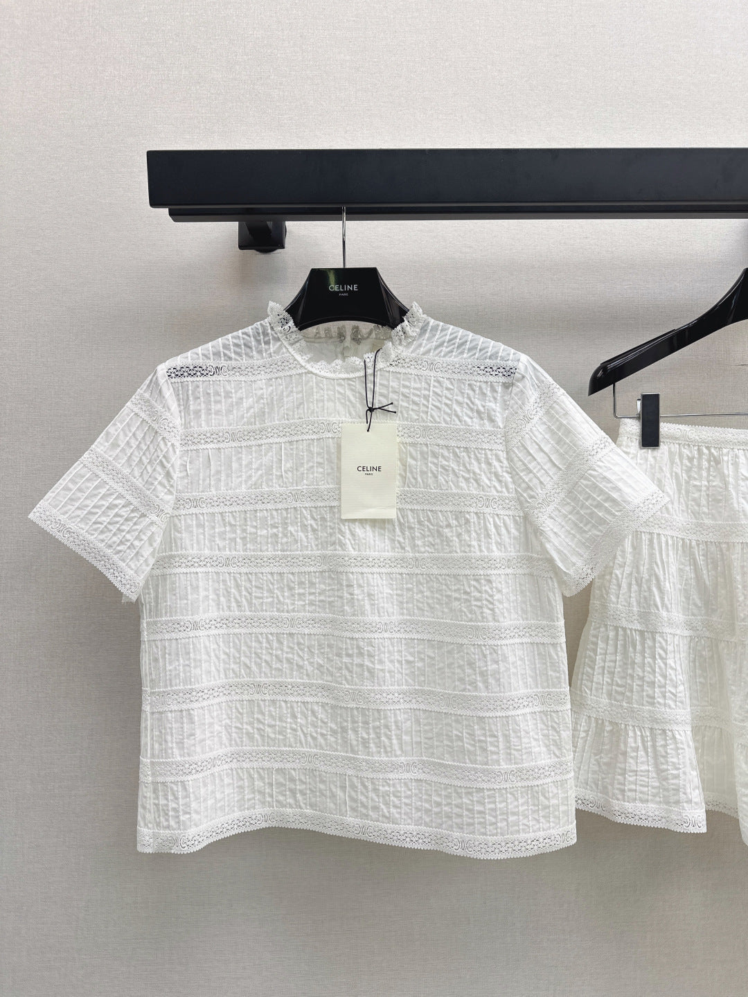 Cel* 25ss embroidered trim top and miniskirt set