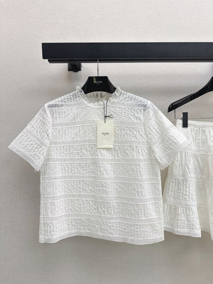 Cel* 25ss embroidered trim top and miniskirt set