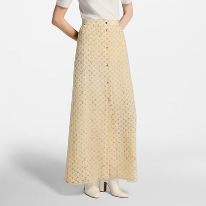 Loui* 25ss washed monogram maxi skirts