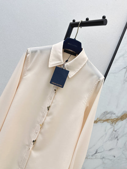 Loui* golden monogram flower accent shirt