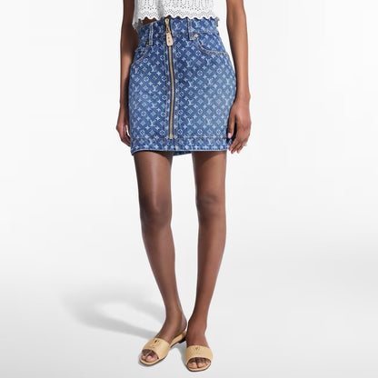 Loui* 25ss monogram denim mini skirt