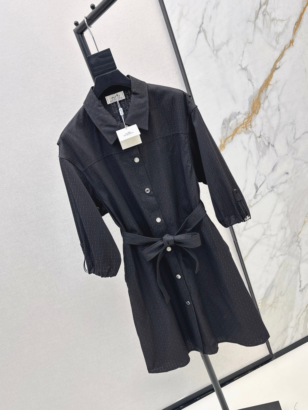 Herm* 25ss motif jacquard cotton shirt dress