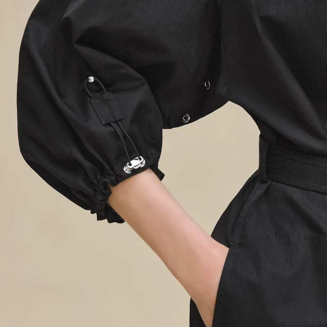 Herm* 25ss motif jacquard cotton shirt dress