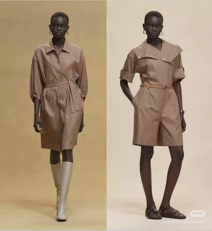 Herm* 25ss motif jacquard cotton shirt dress