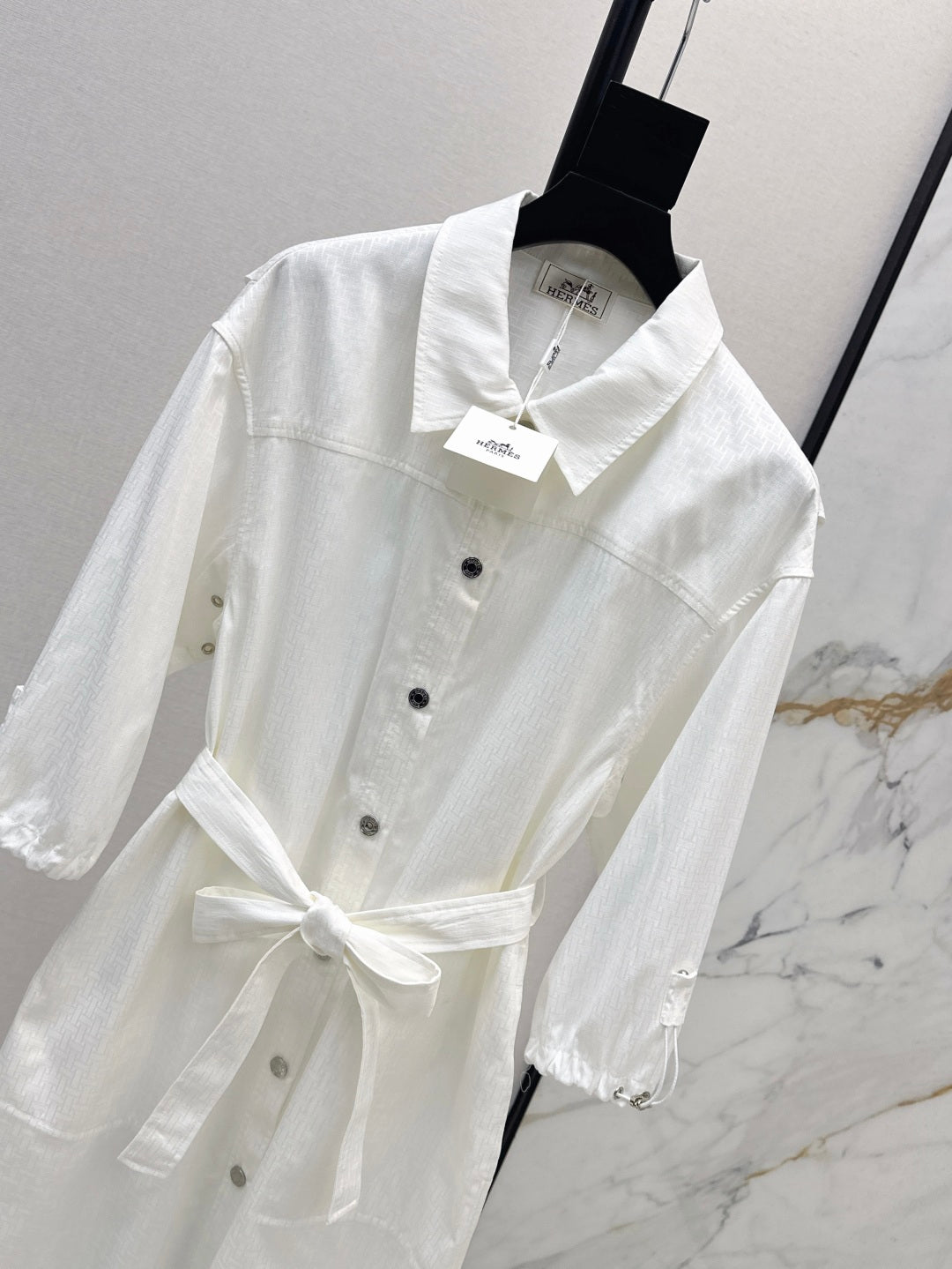 Herm* 25ss motif jacquard cotton shirt dress