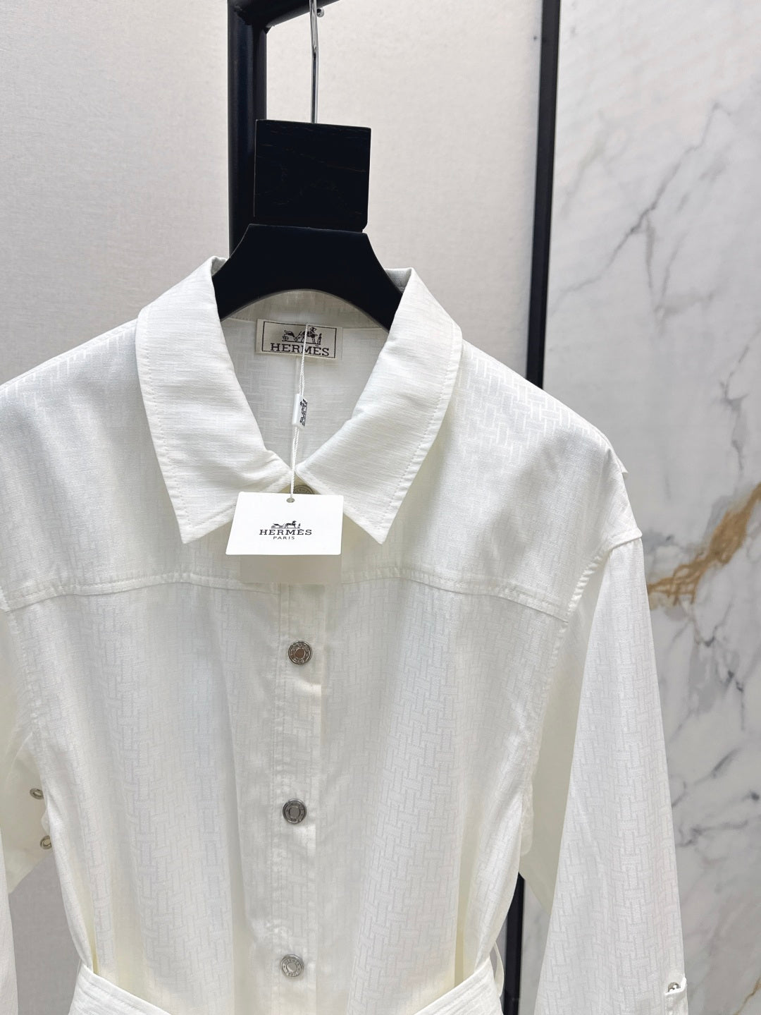 Herm* 25ss motif jacquard cotton shirt dress