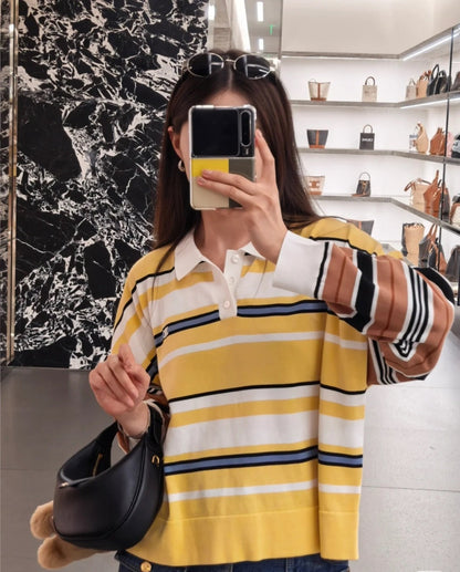 Cel* 25ss striped knit poloshirt
