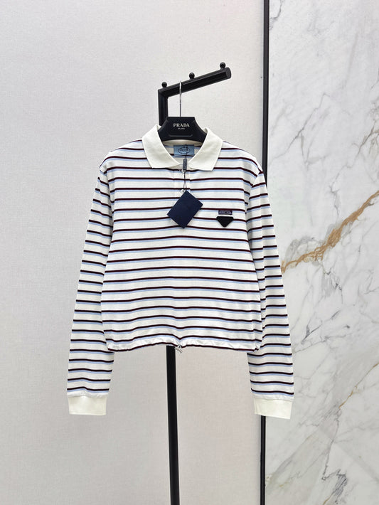 Pra* 25ss striped cotton jersey polo shirt