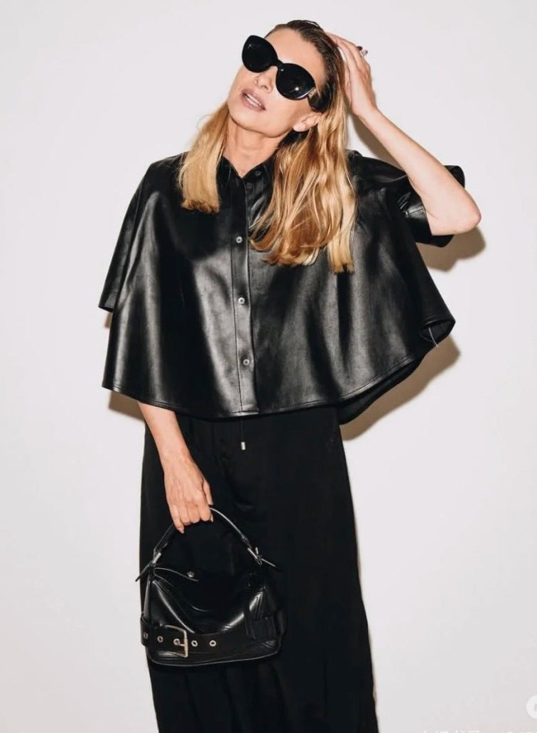 Loe* 25ss short sleeve trapeze shirt in nappa lambskin