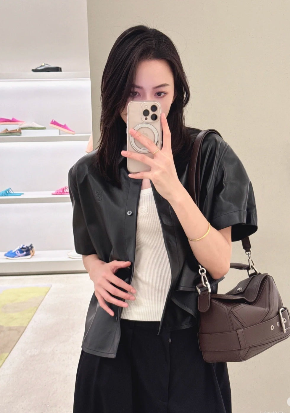 Loe* 25ss short sleeve trapeze shirt in nappa lambskin