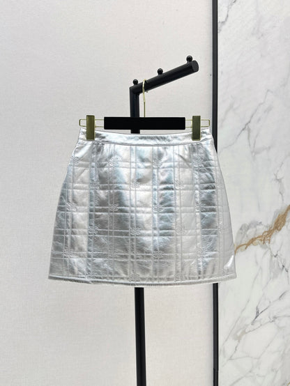 C*nel embossed check leather miniskirt