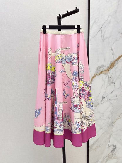 D*r 25ss print souvenir flared skirt