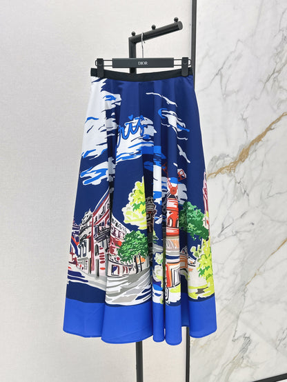 D*r 25ss print souvenir flared skirt