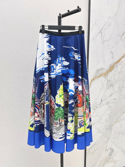 D*r 25ss print souvenir flared skirt