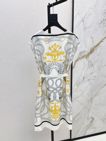 Herm* 25ss printed silk straight dress