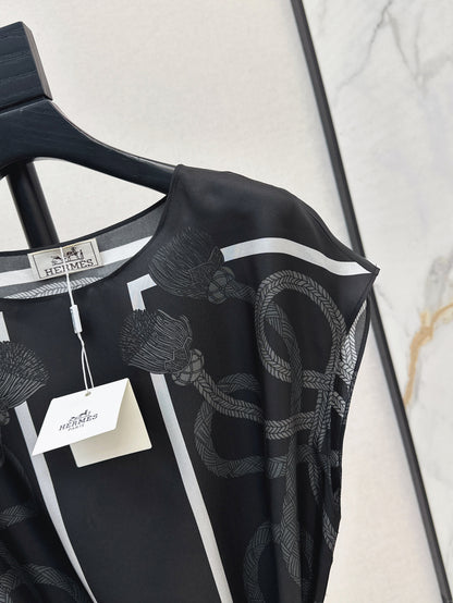 Herm* 25ss printed silk straight dress