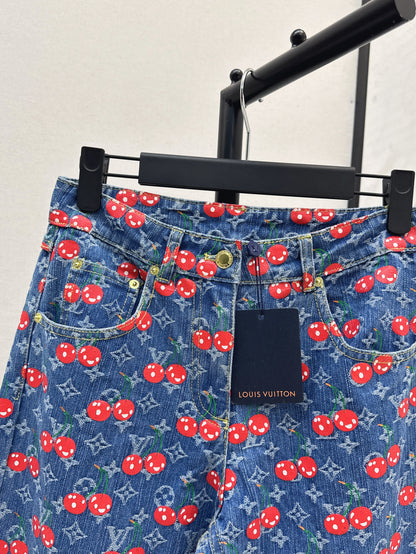 Loui* 25ss monogram cherry jacquard flared jeans