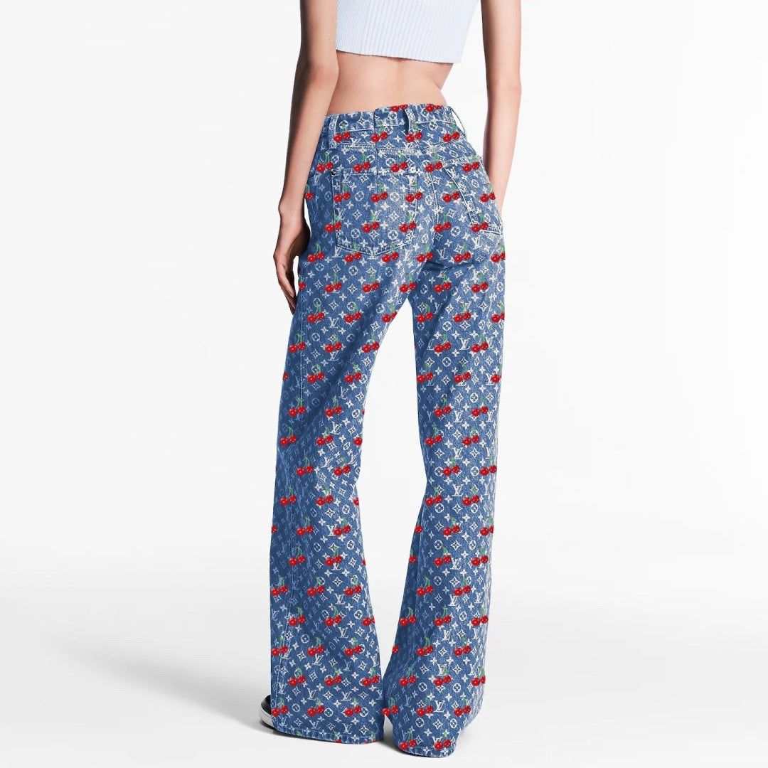 Loui* 25ss monogram cherry jacquard flared jeans