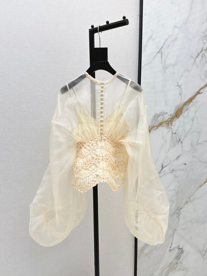 Zim* 25ss macrame insert silk blouse